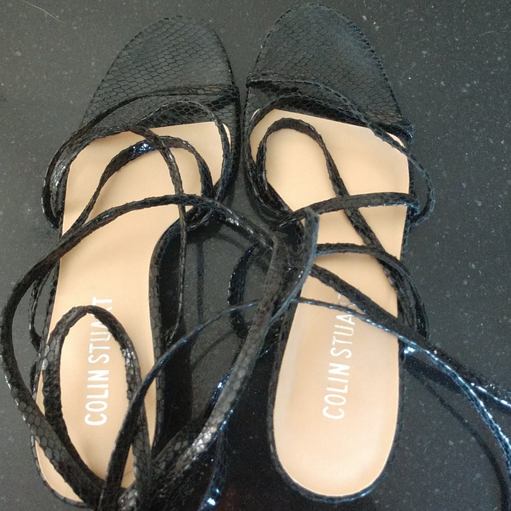 Strappy Faux snake skin pattern sandals, size 7.5